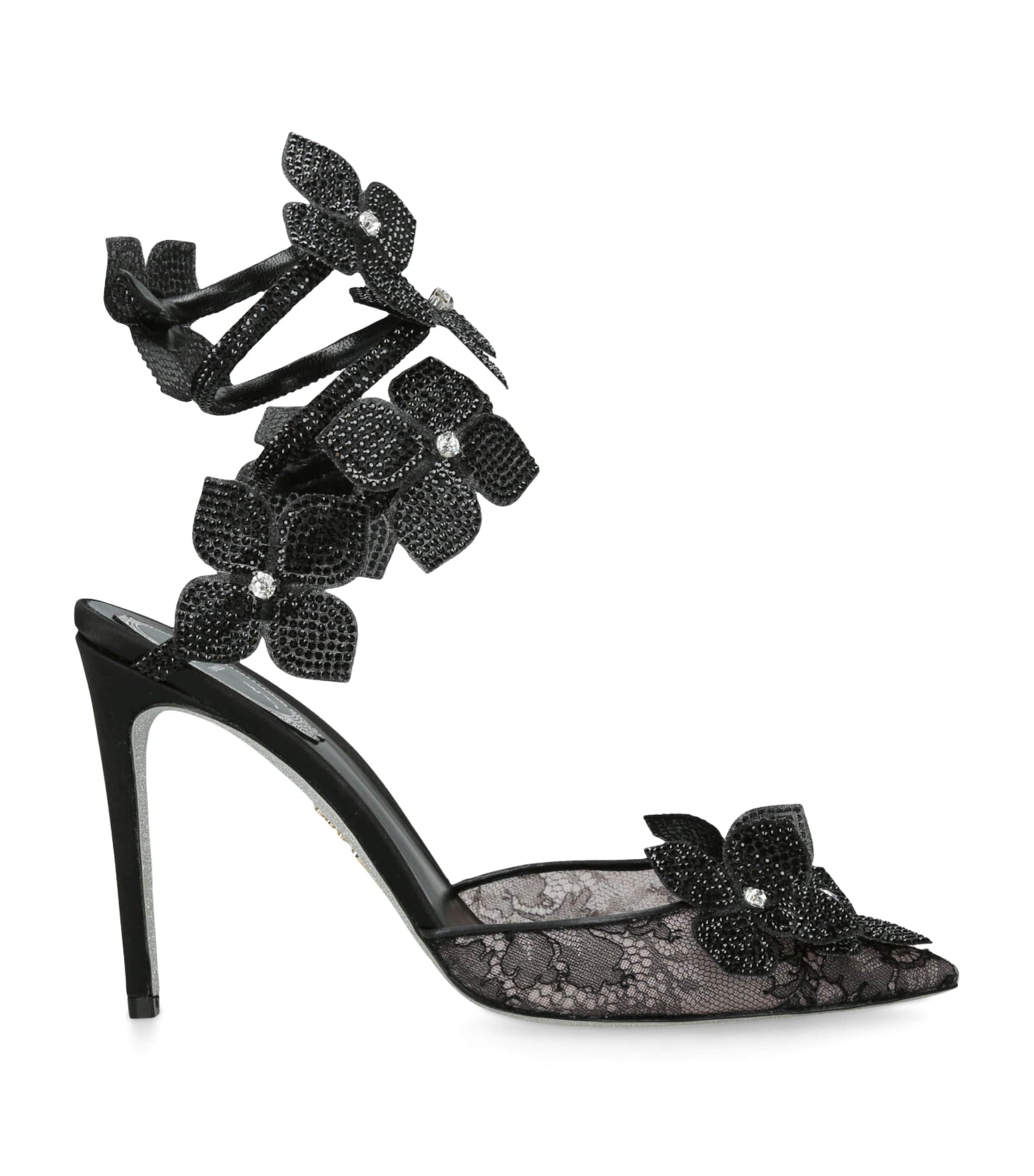 René Caovilla Black Embellished Floriane Pumps 105