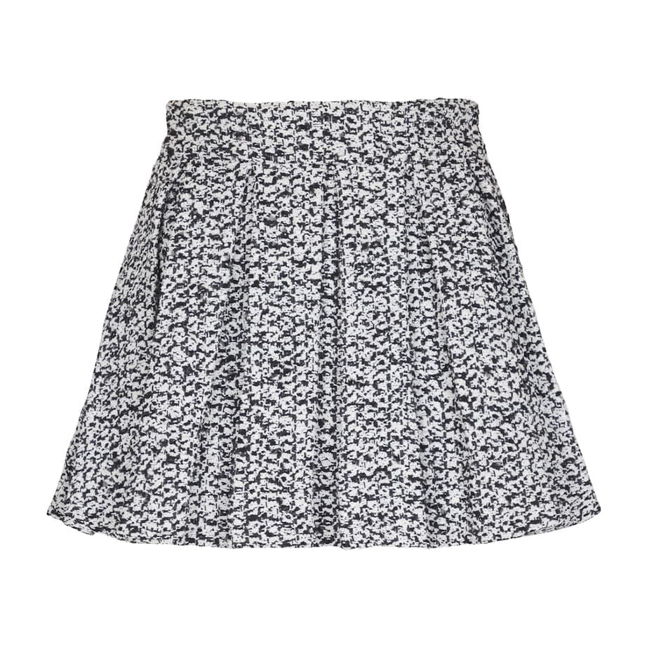 Black Tweed Pleated Mini Skirt