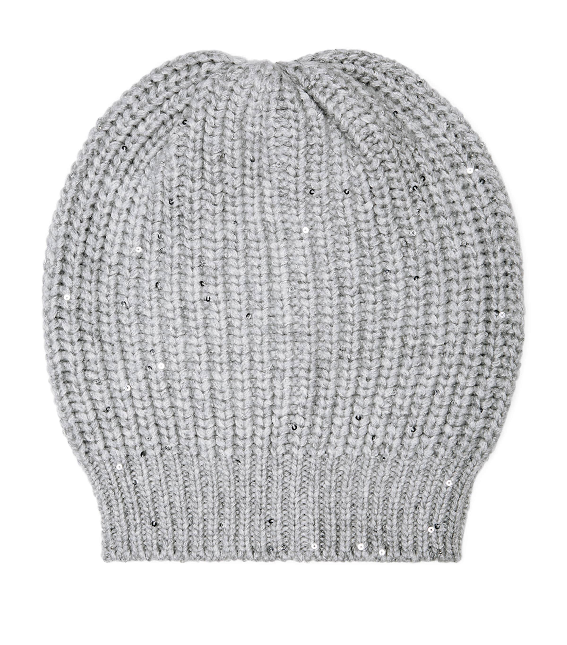 Brunello Cucinelli Grey Cashmere-Silk Embellished Beanie