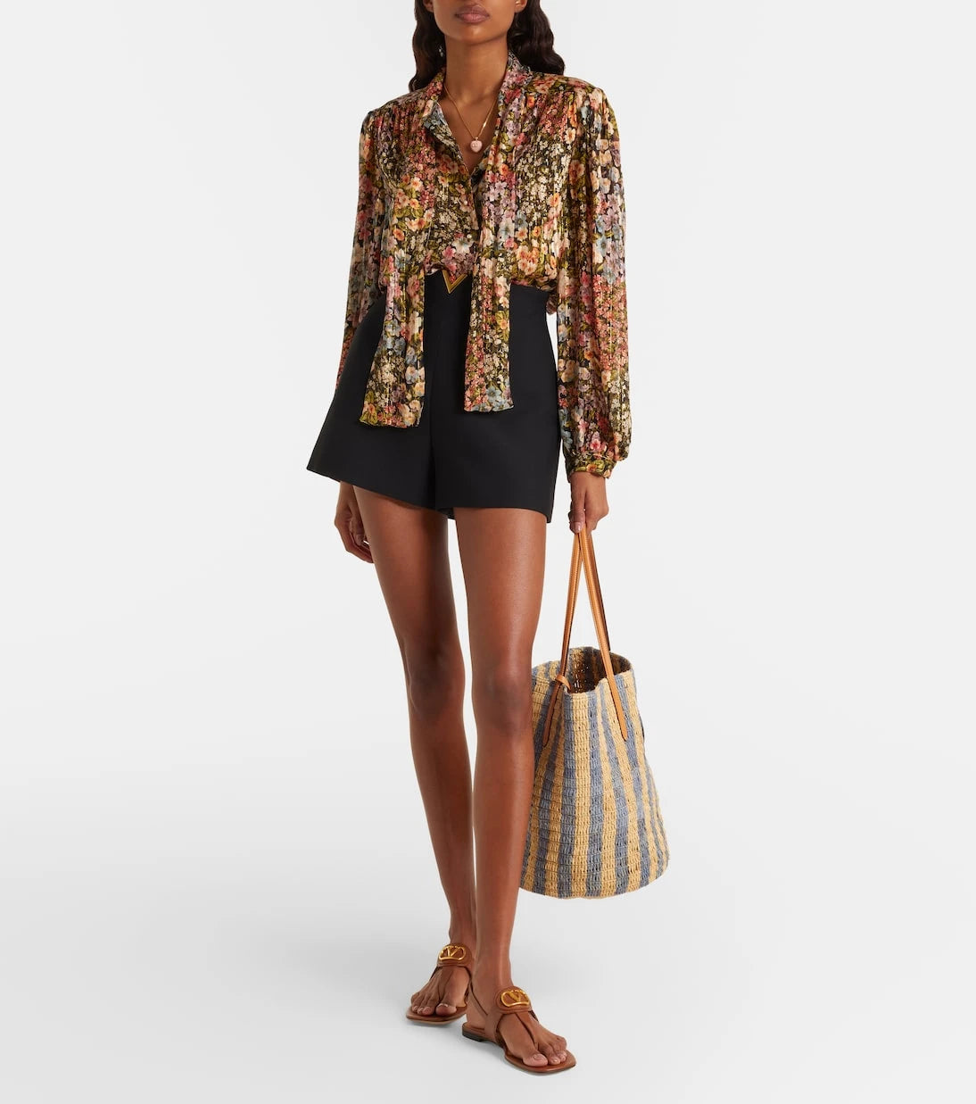 Valentino Garavani - VLogo striped raffia tote bag