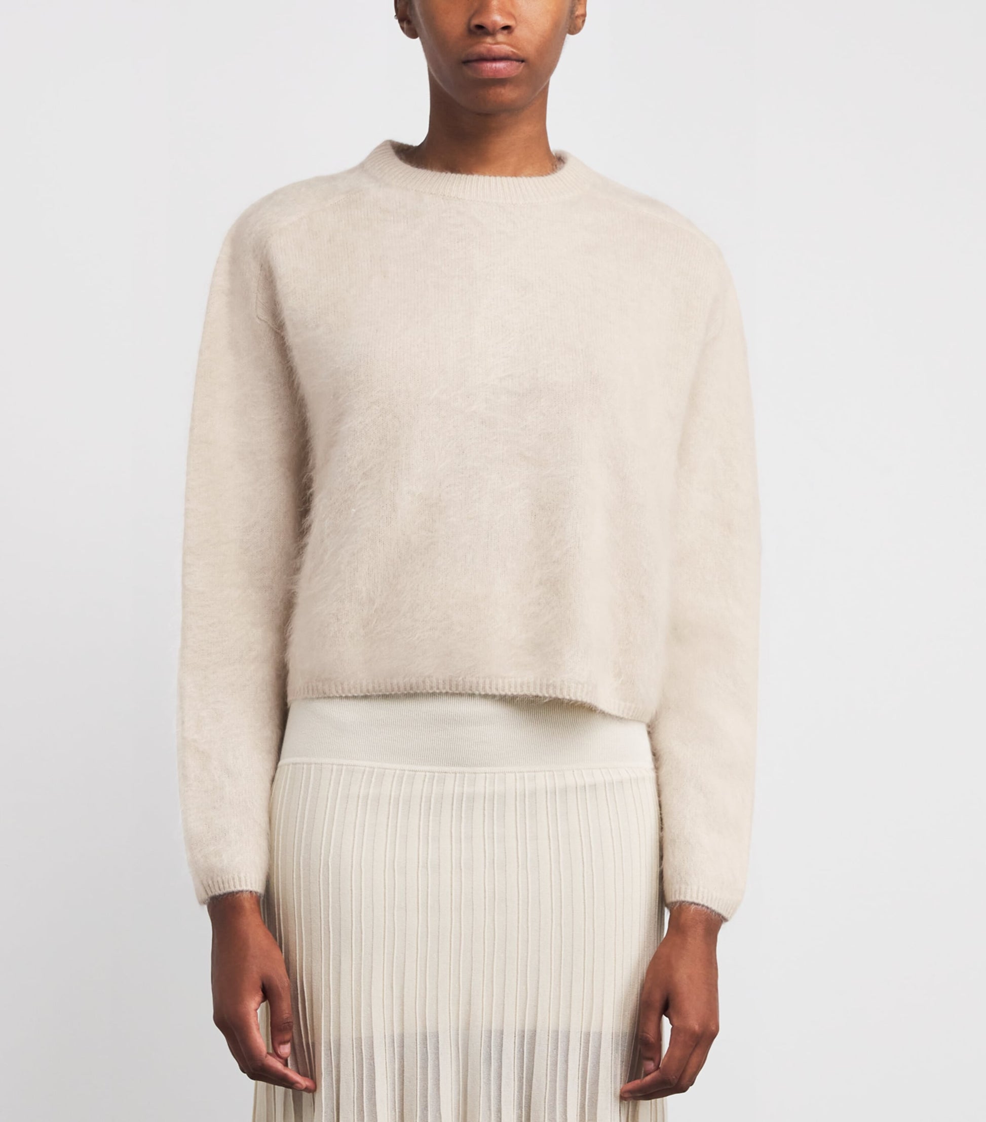 Soft Goat Ivory Brushed Cashmere Crew-Neck Sweater