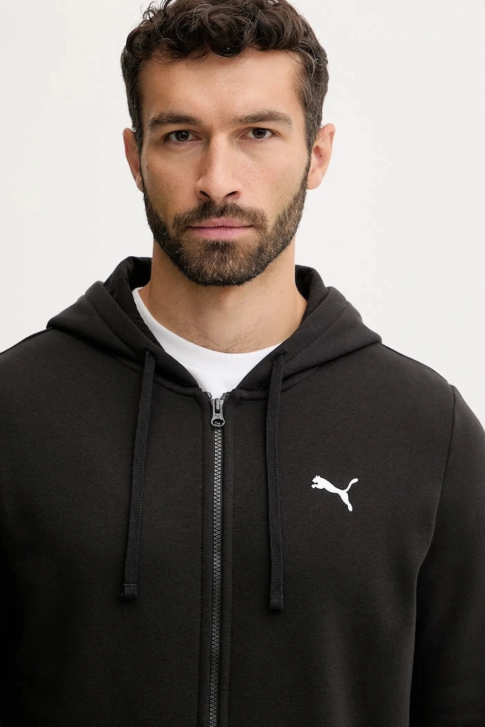 Pamuklu fermuarlı kapüşonlu erkek Puma sweatshirt