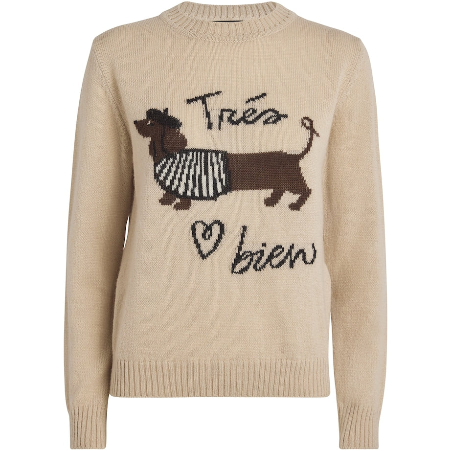 Weekend Max Mara Beige Jacquard Dog Sweater