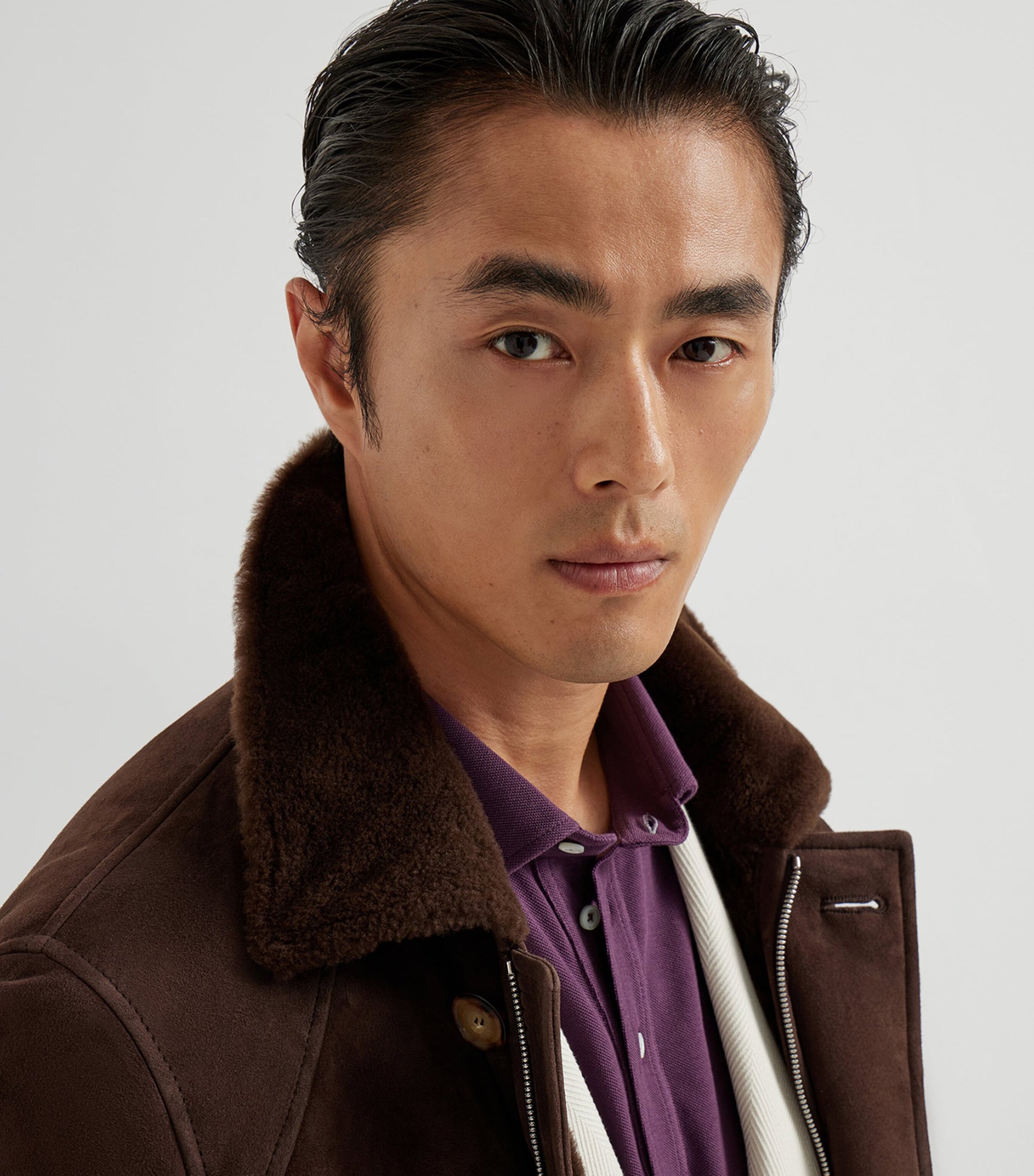 Brown Suede-Shearling Pea Coat