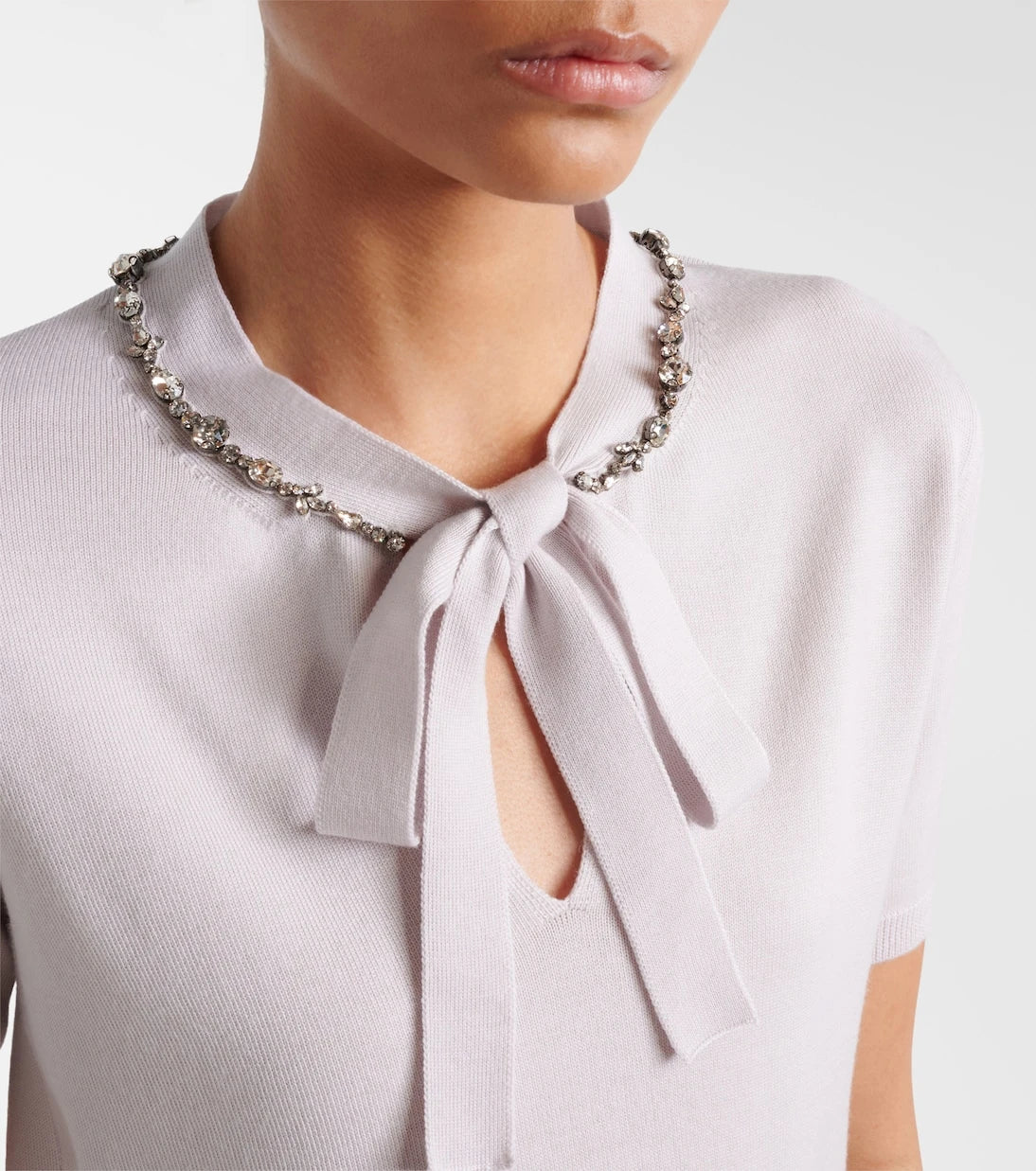 Valentino - Embellished tie-neck virgin wool sweater