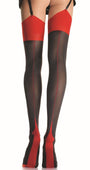 Black Thigh High Stockings with Red Cuban Heel