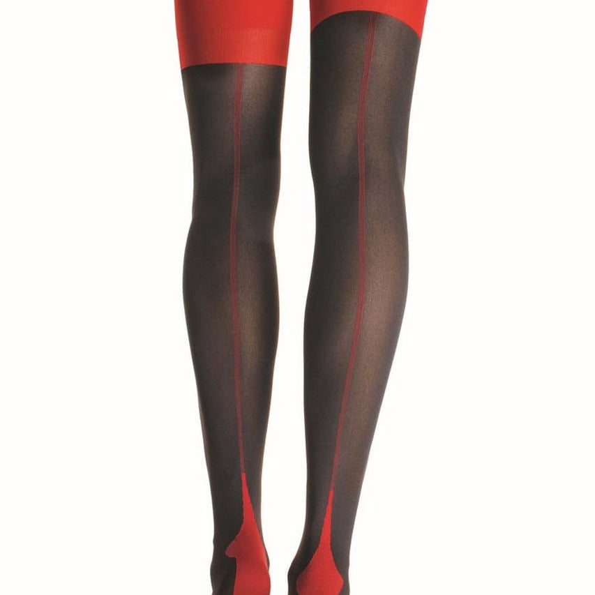 Black Thigh High Stockings with Red Cuban Heel