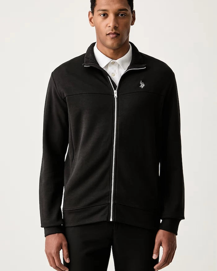 U.S. Polo Assn. pamuklu erkek fermuarlı sweatshirt LUXE DHM ZIP THROUGH FUNNEL