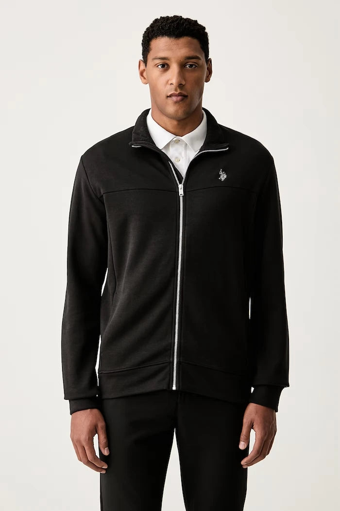 U.S. Polo Assn. pamuklu erkek fermuarlı sweatshirt LUXE DHM ZIP THROUGH FUNNEL