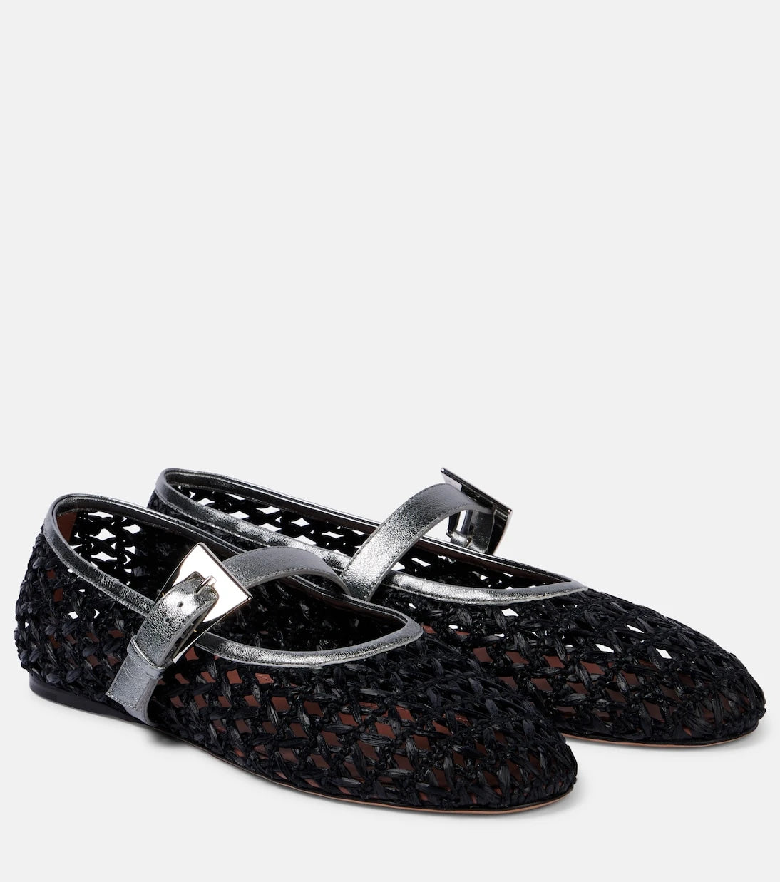Paris Texas - Sveva buckle-detail raffia ballet flats