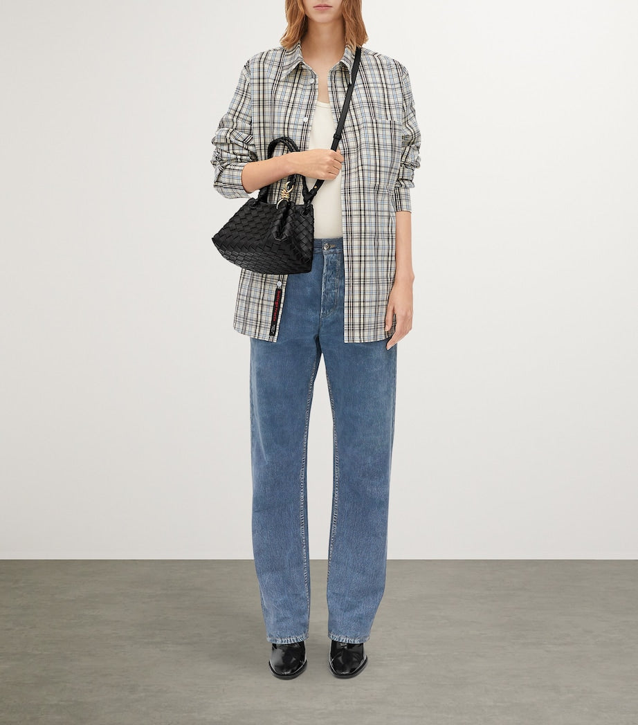 Black Small Leather Parachute Shoulder Bag