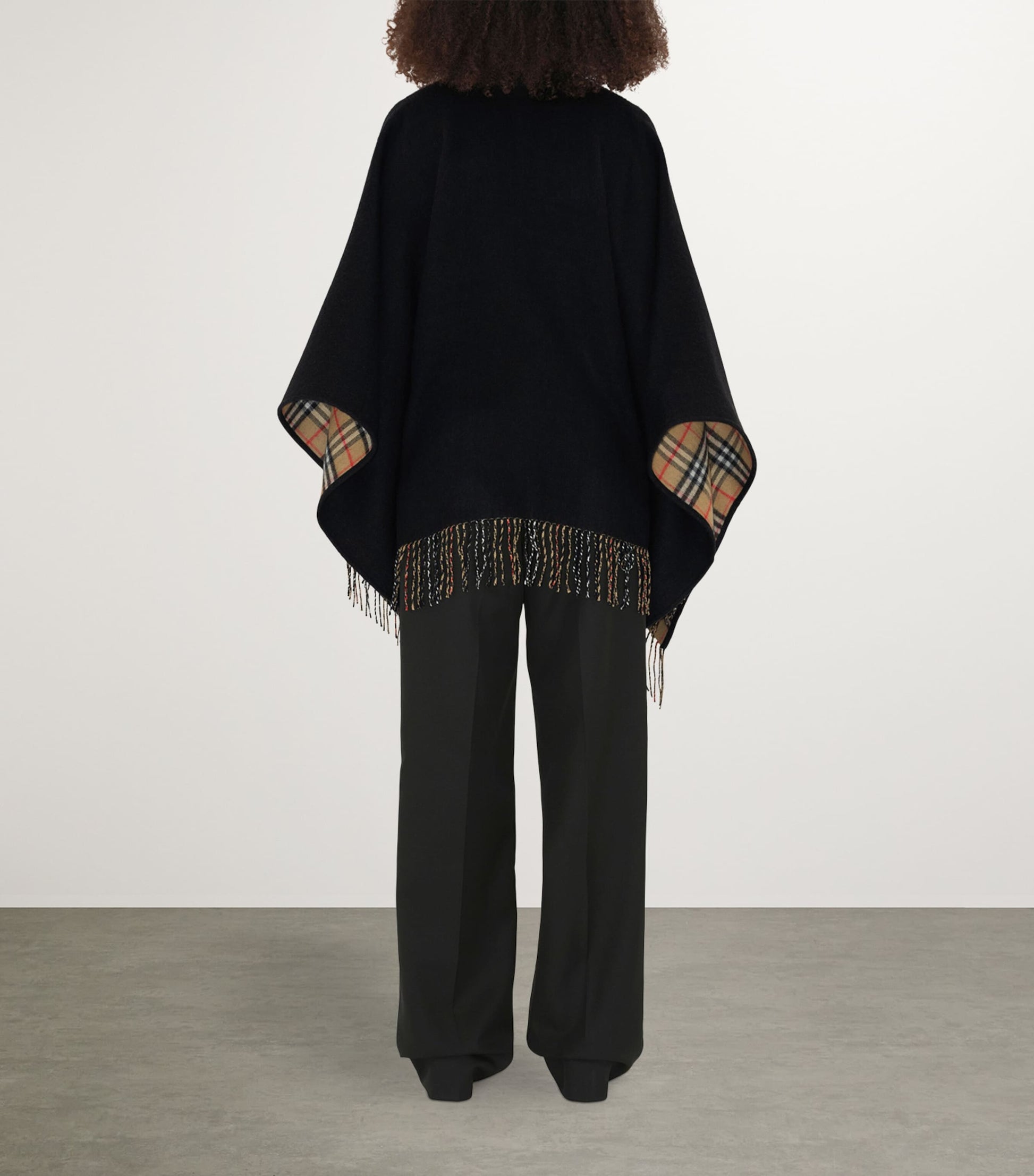 Black Wool Reversible Check Cape