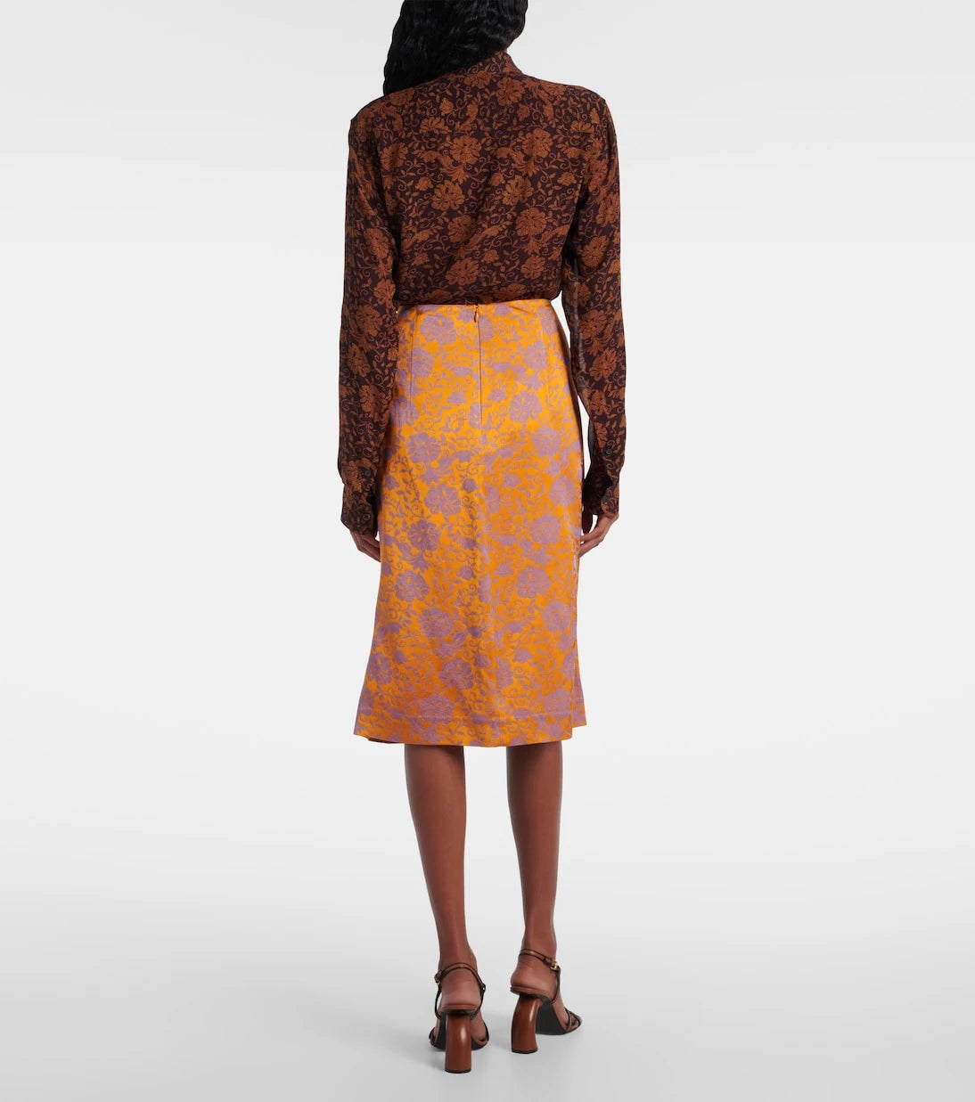 Dries Van Noten - Floral satin jacquard midi skirt
