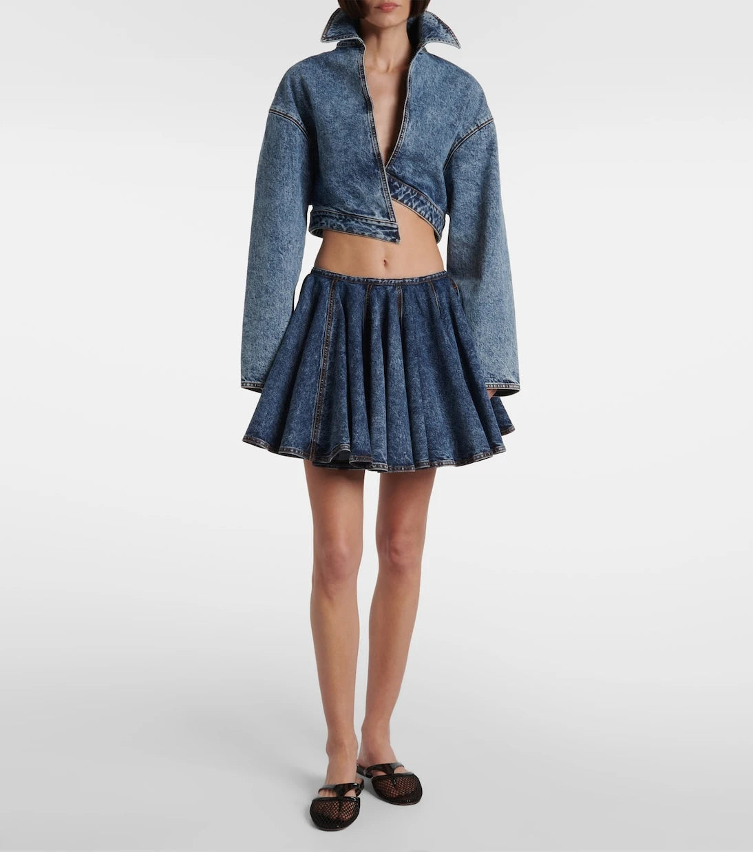 Alaïa - Asymmetric cropped denim jacket