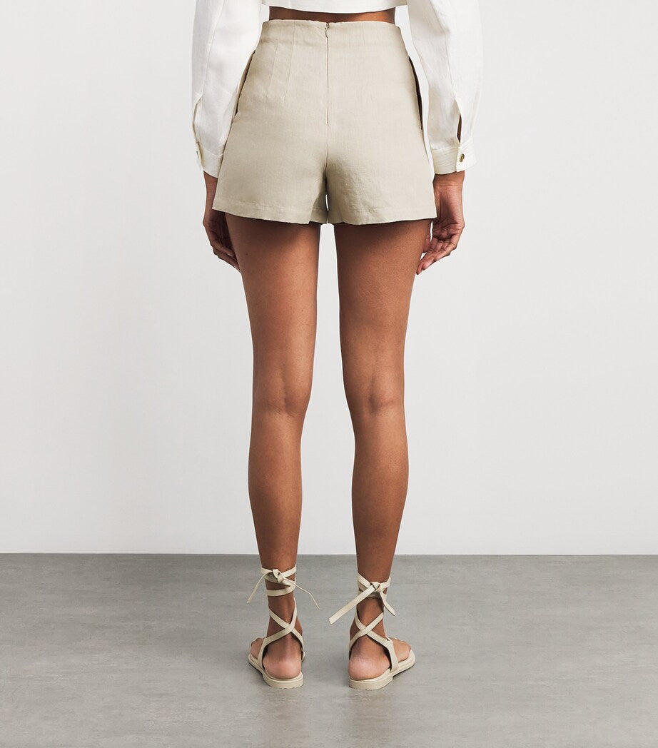 Le Kasha Beige Linen Tailored Ezbet Shorts