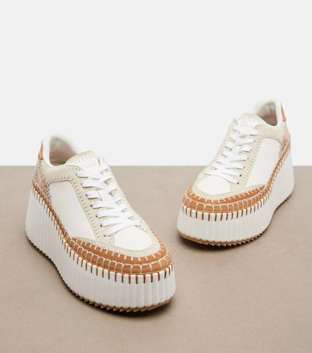 Chloé - Nama leather-trimmed platform sneakers