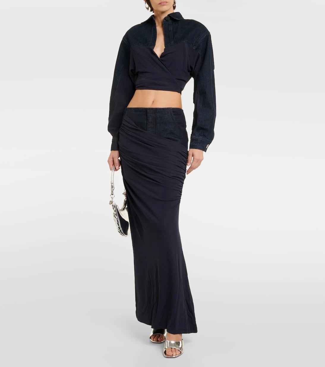 Christopher Esber - Ruched denim maxi skirt