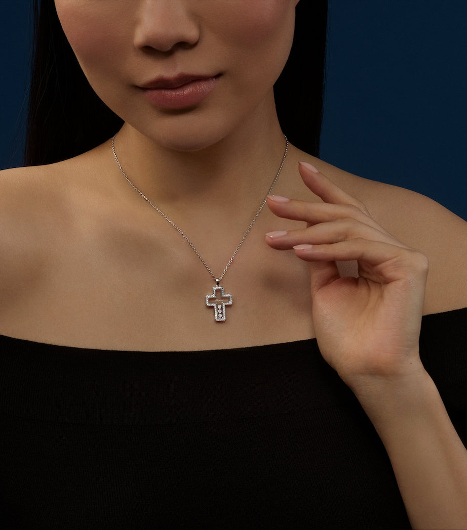 White Gold and Diamond Happy Diamonds Cross Necklace 18K WHITE GOLD