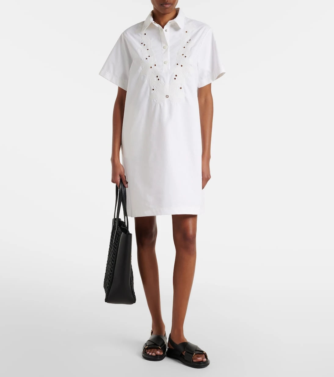 Moncler - Embroidered cotton-blend poplin midi dress
