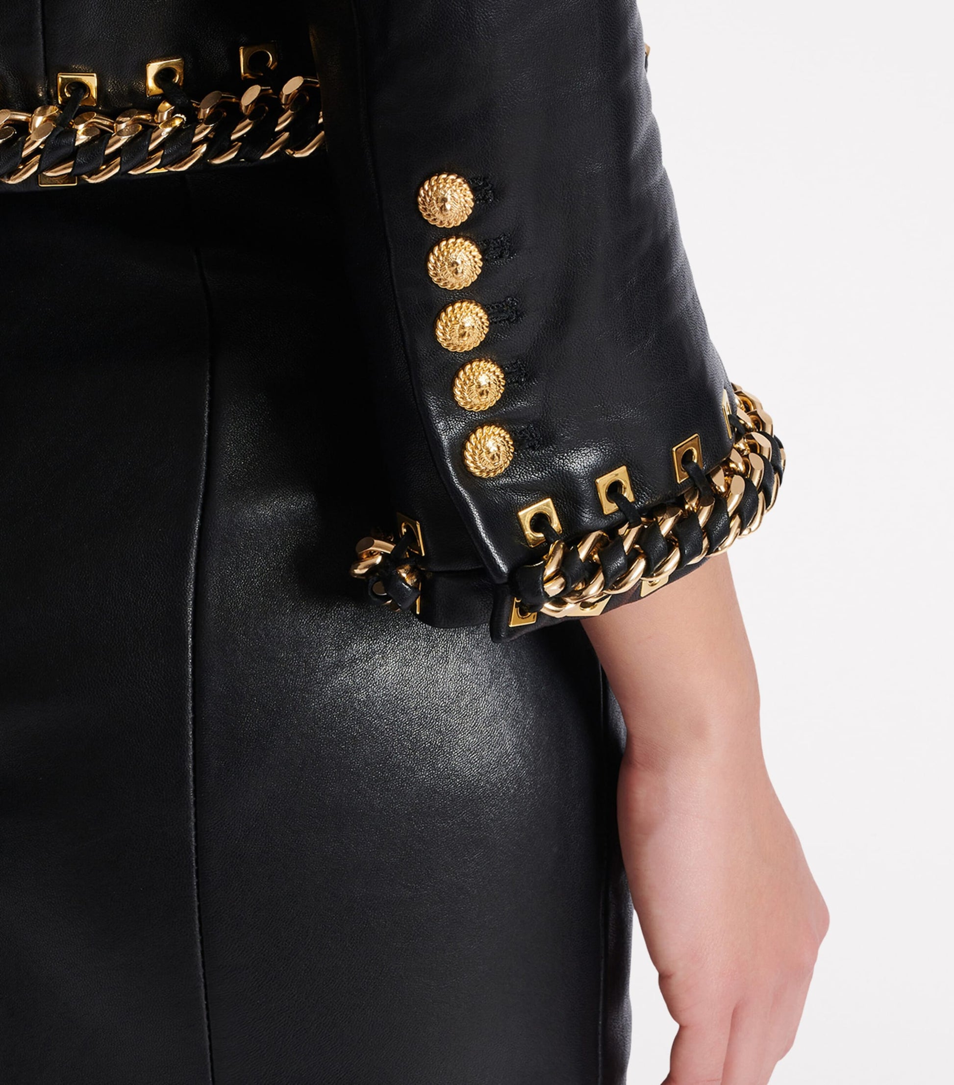 Balmain Black Leather Chain-Detail Jacket