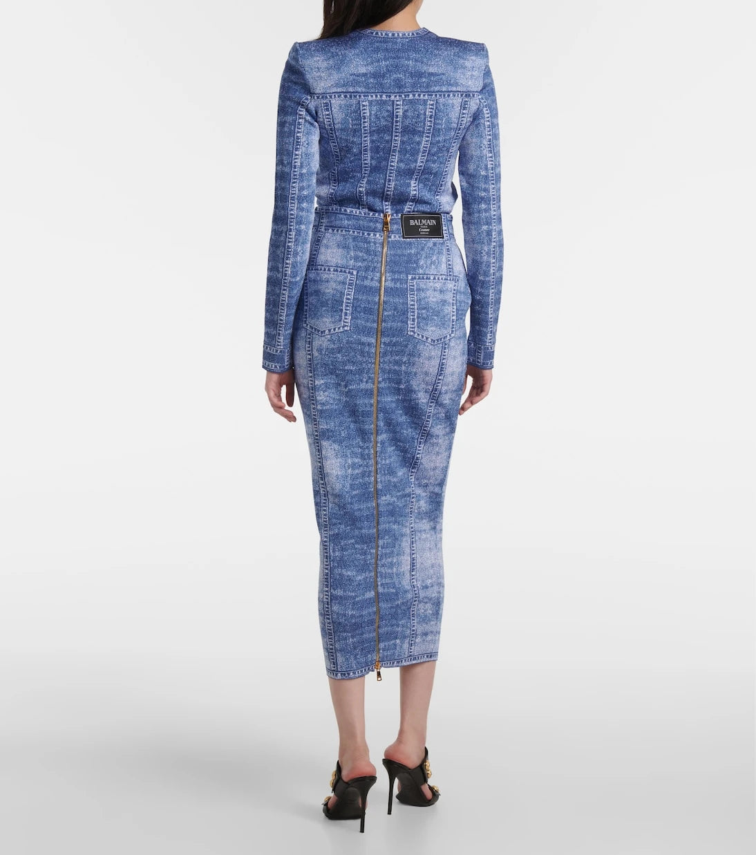 Balmain - تنورة ميدي محبوكة بطبعة ترمبلوي