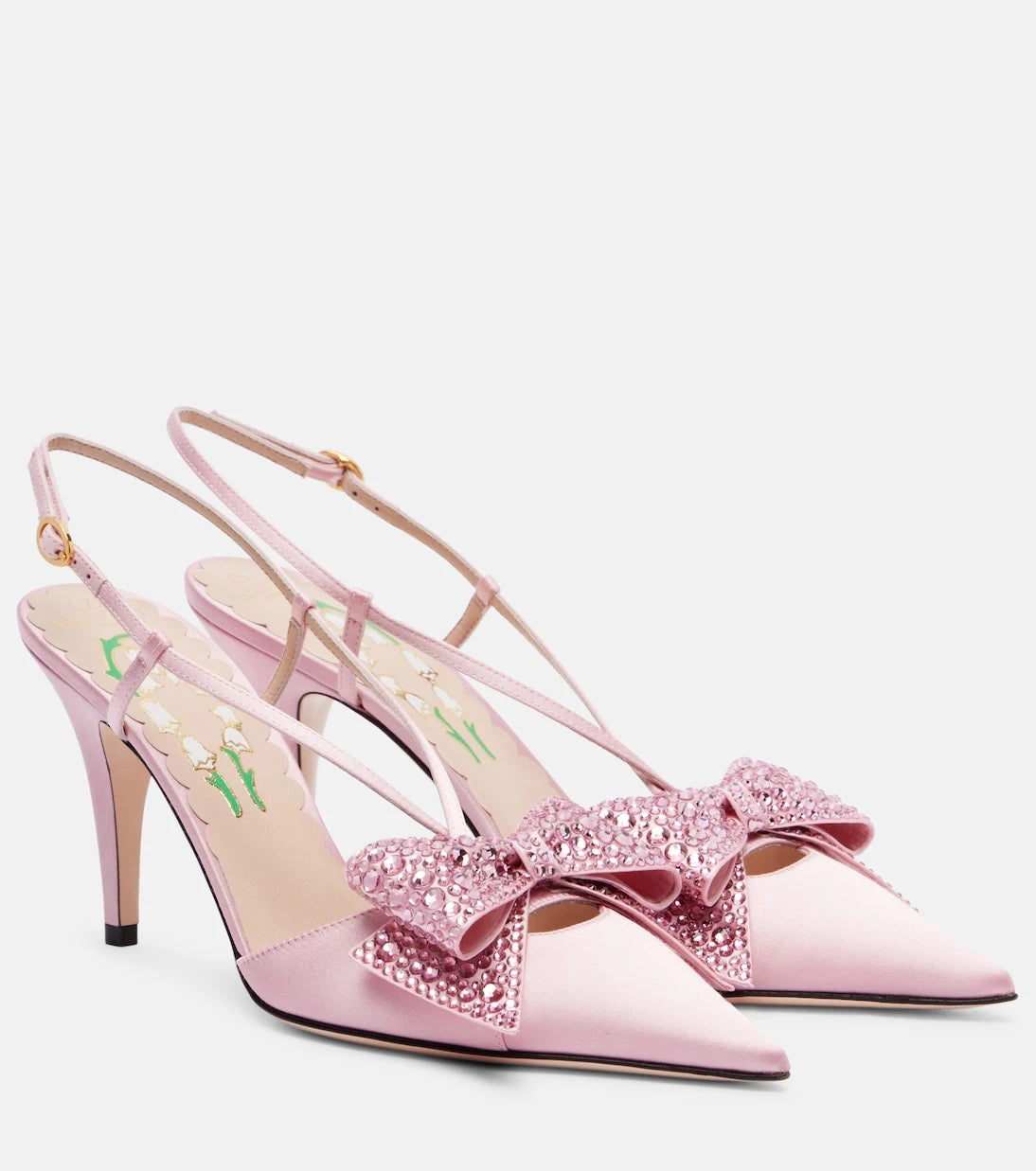 Valentino Garavani - Bowow 85 embellished satin slingback pumps