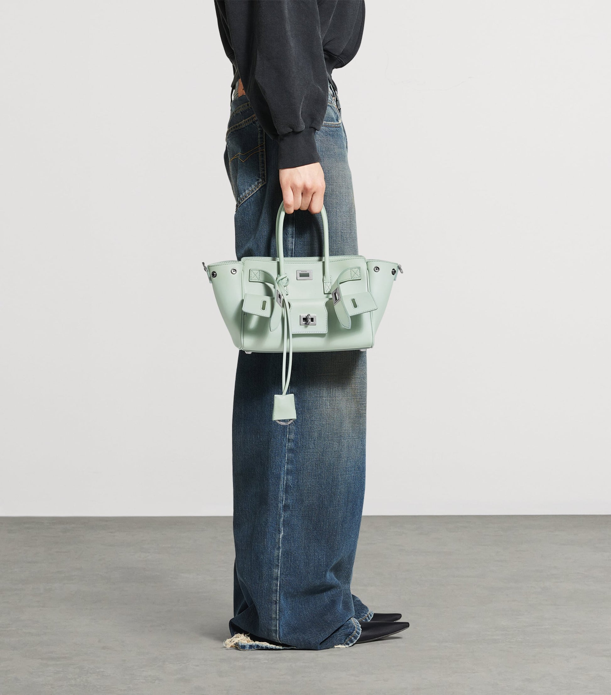 Balenciaga Green Mini Leather Bel Air Carry All Tote Bag