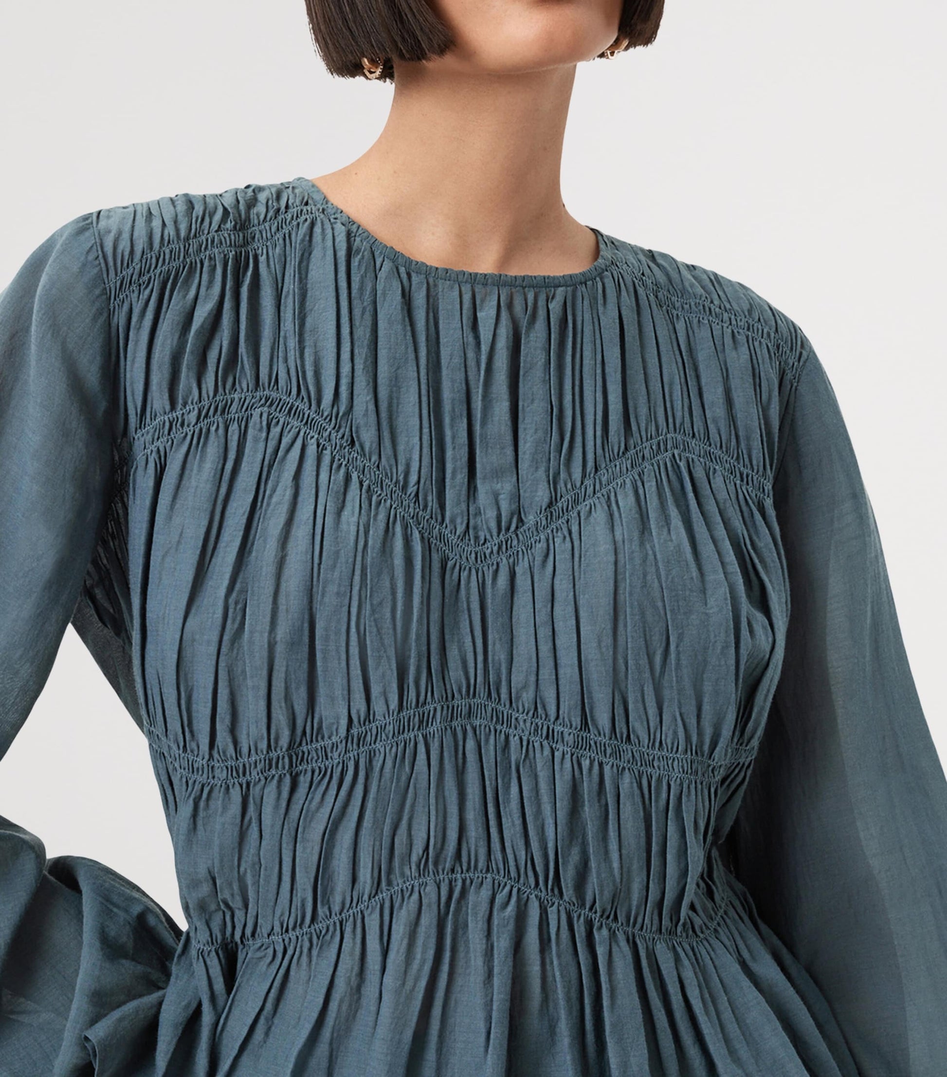 AllSaints Blue Gathered Melani Blouse