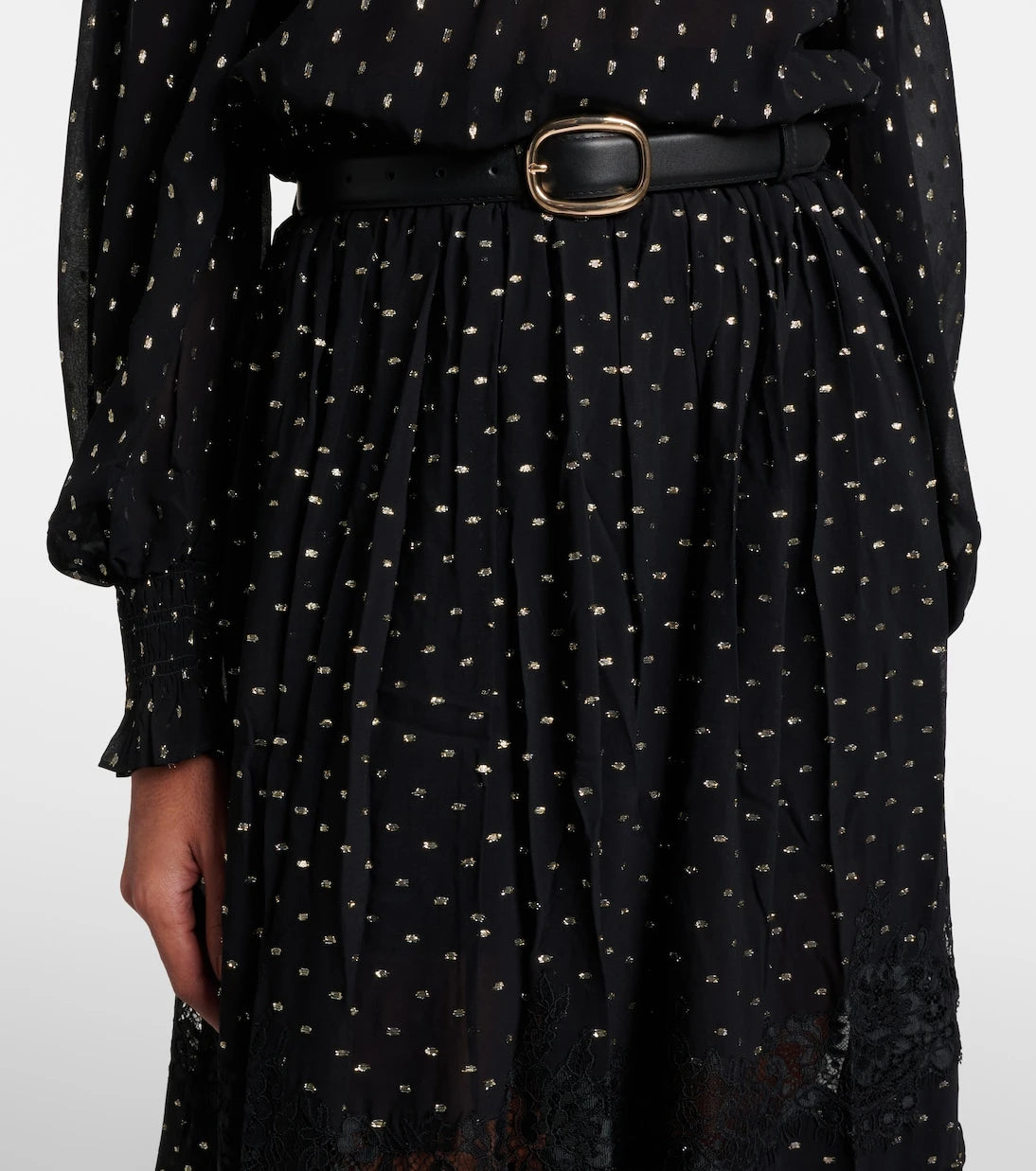 Self-Portrait - Lace-trimmed polka-dot chiffon maxi skirt