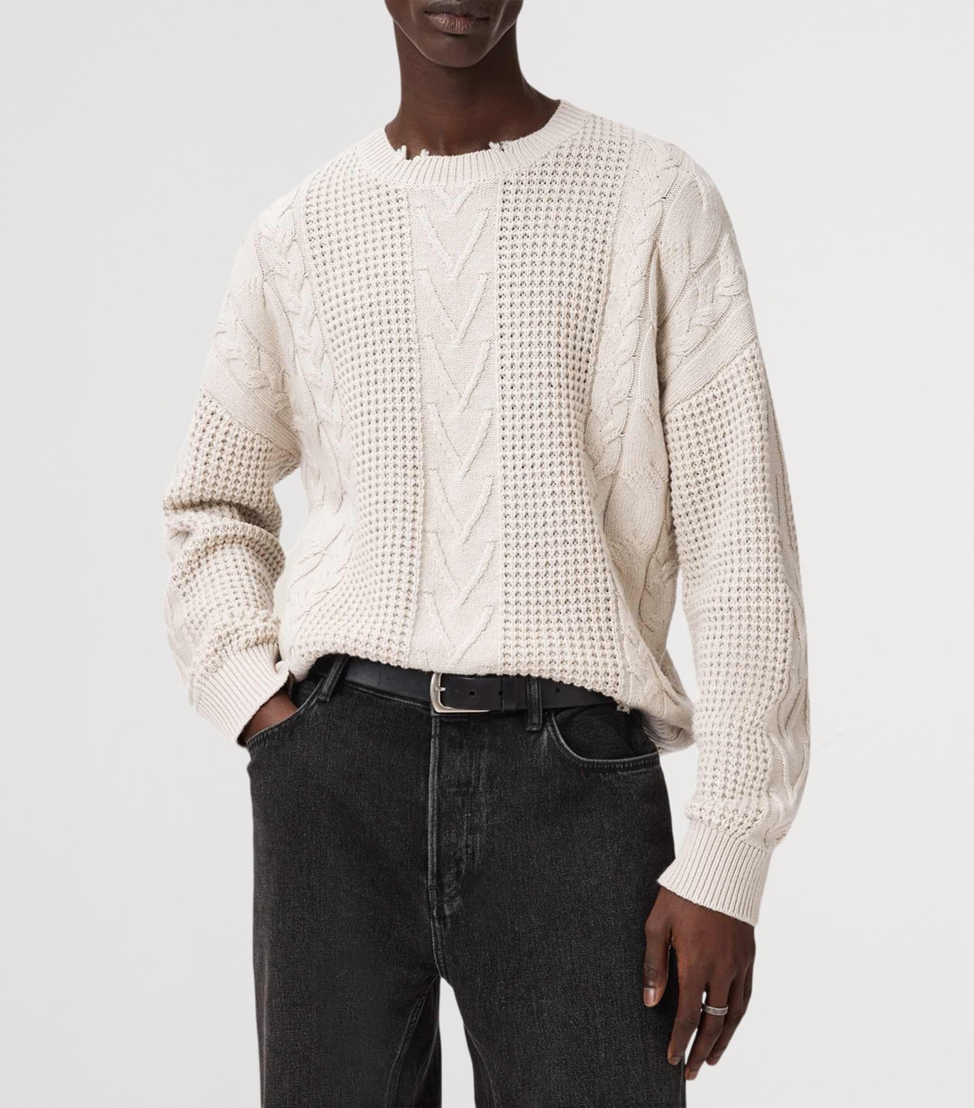 White Wool-Organic Cotton Tenter Sweater