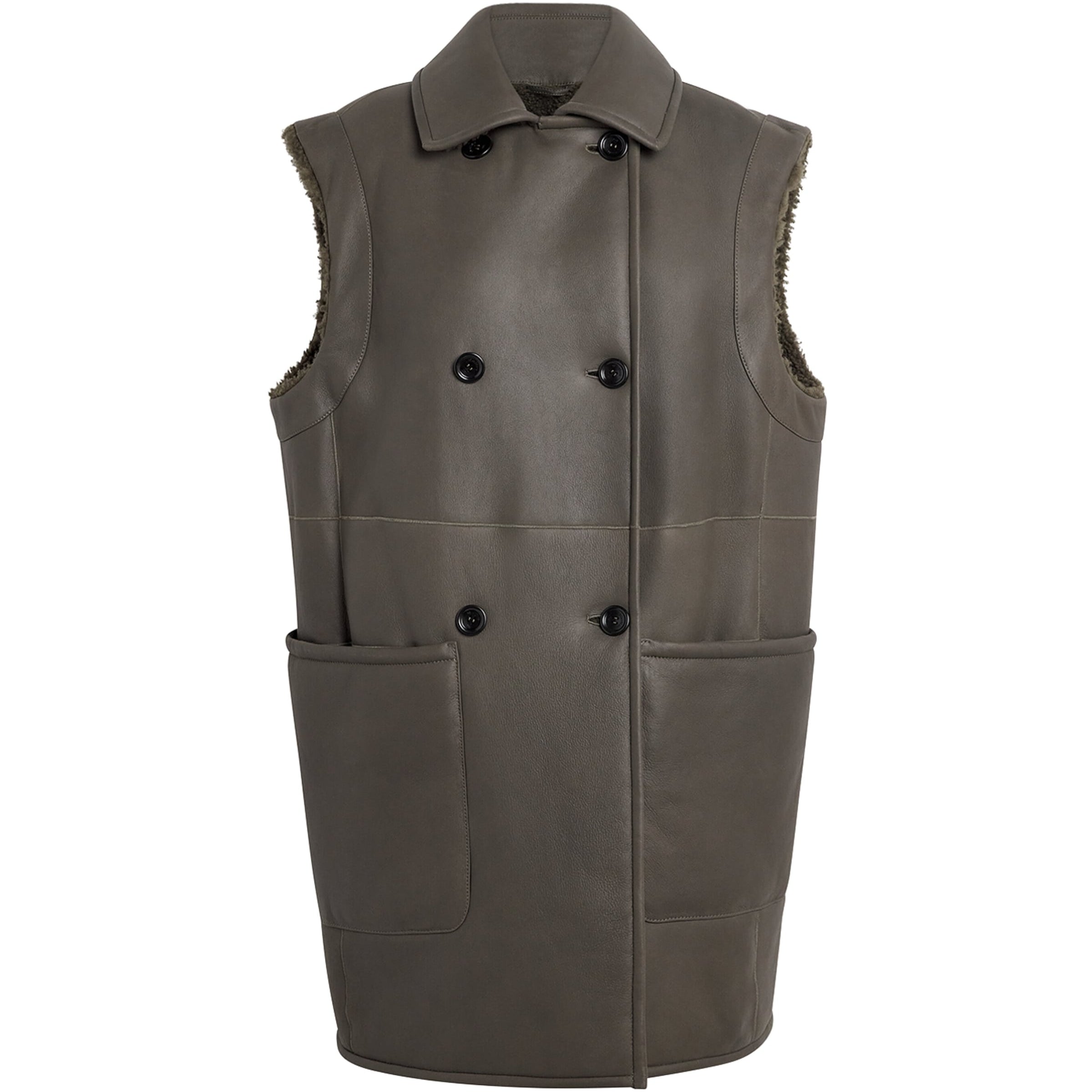 Max Mara Green Reversible Leather-Shearling Gilet