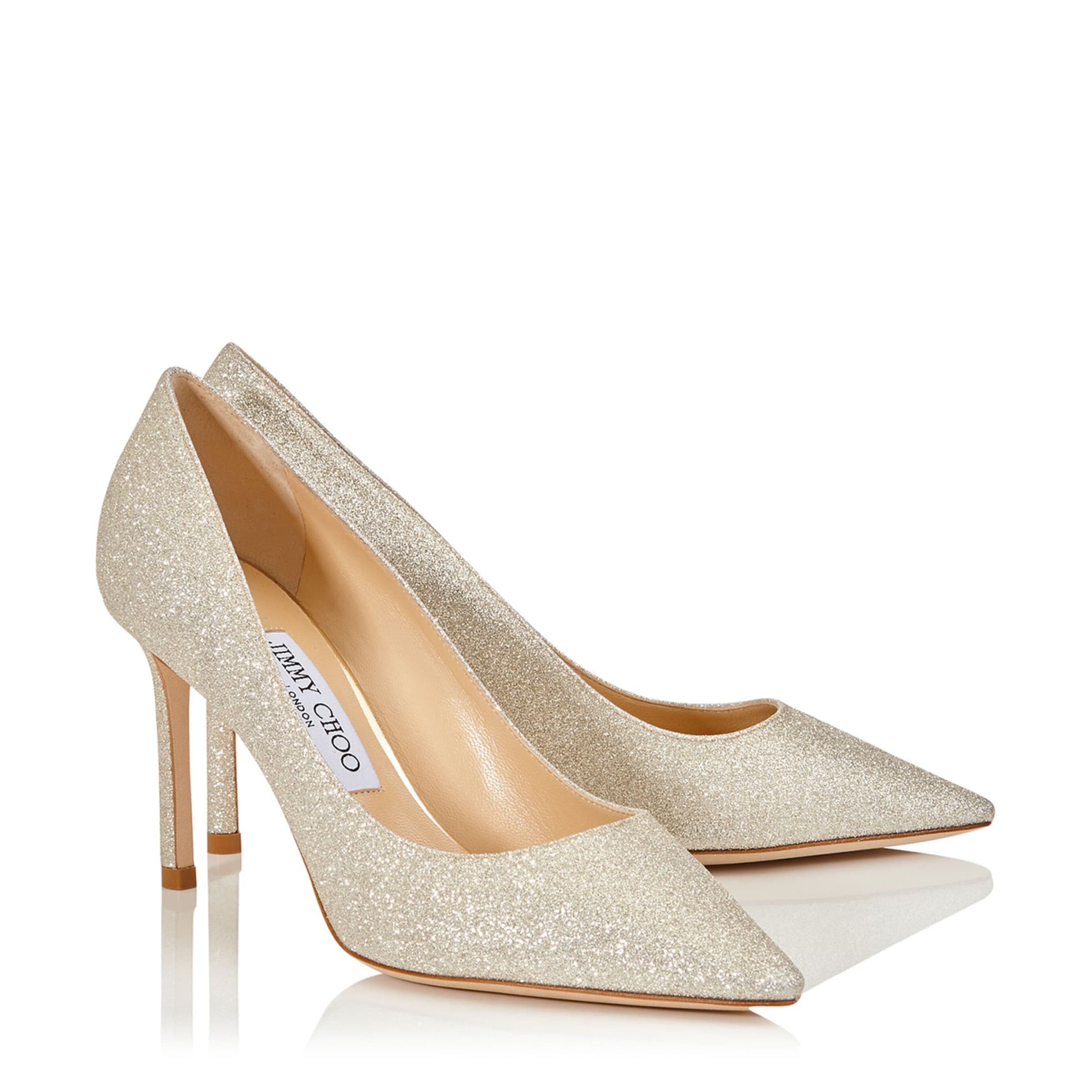Jimmy Choo Silver Romy 85 Glitter Pumps