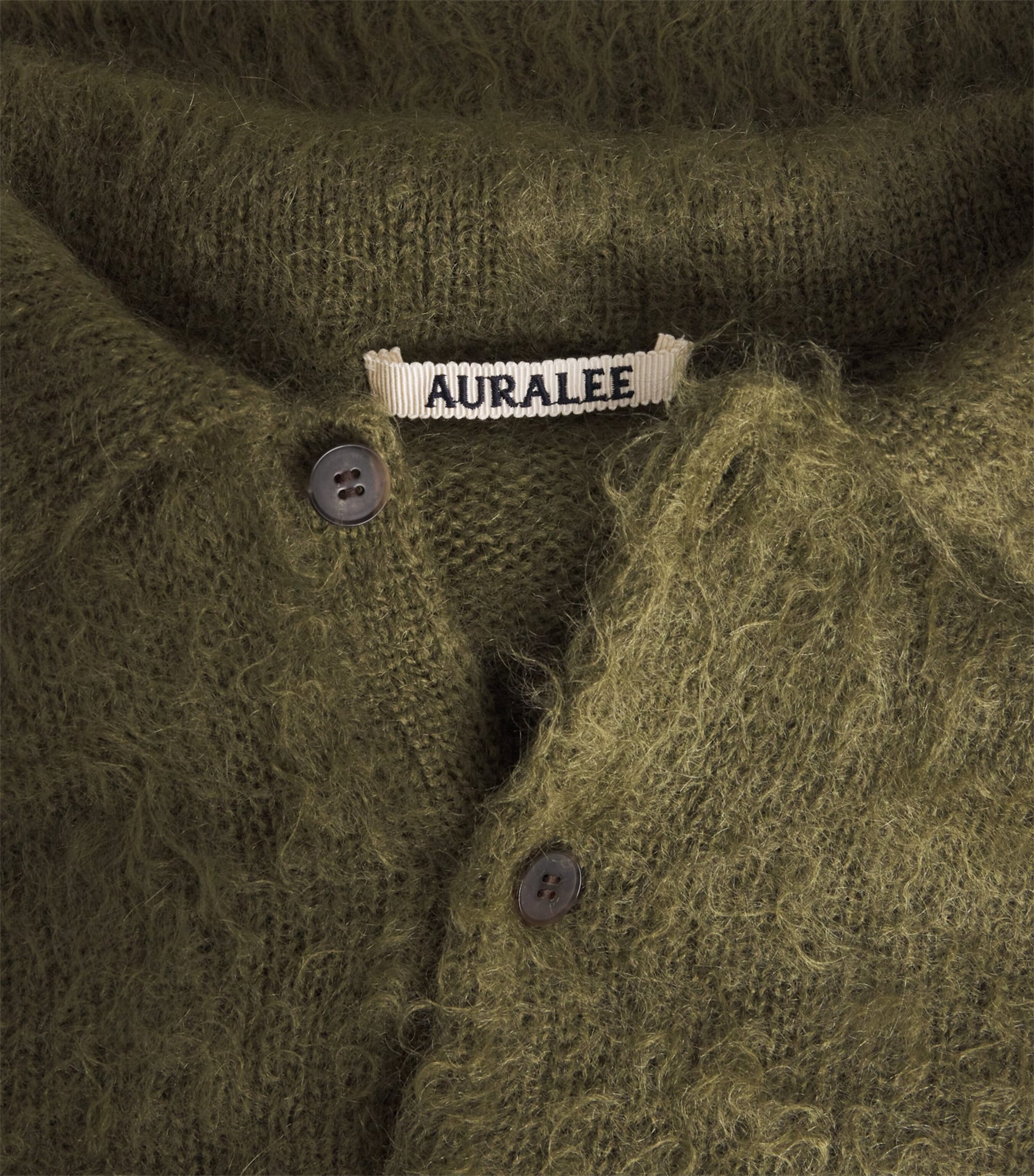 Auralee Green Super Kid Mohair-Wool Brushed Polo Sweater