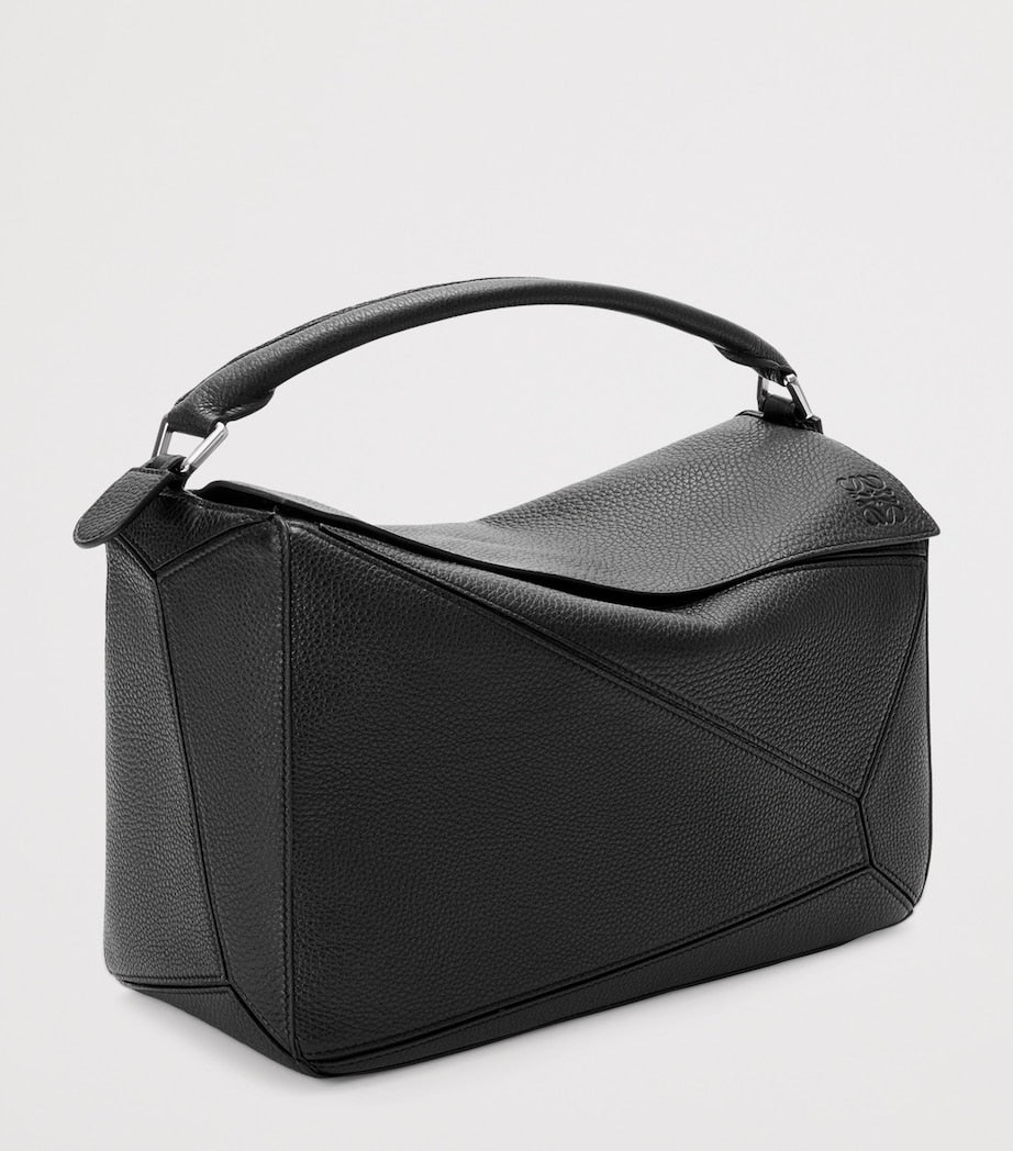 LOEWE Black Large Leather Puzzle Edge Top-Handle Bag