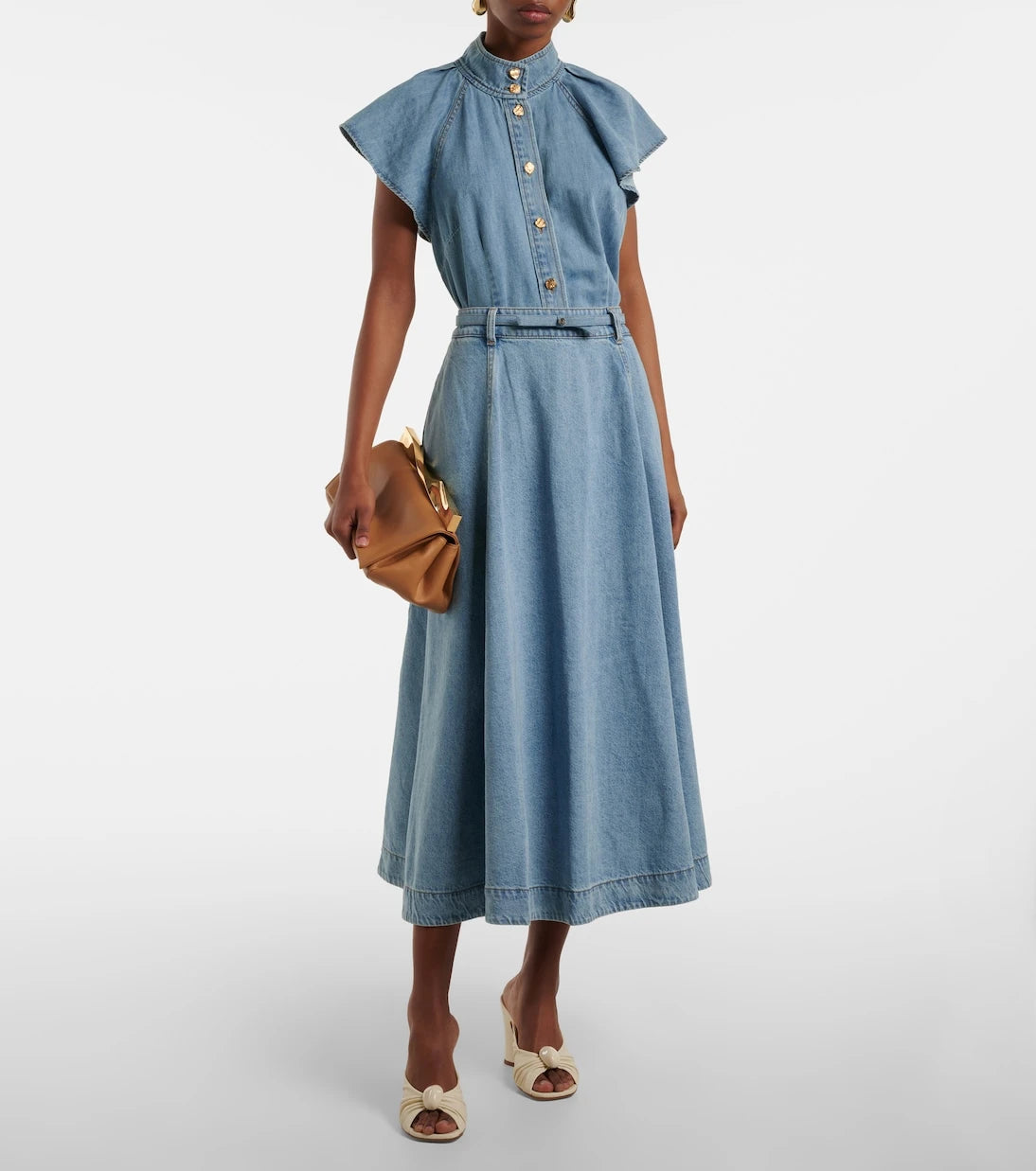 Zimmermann - Crush Denim Full flared midi skirt