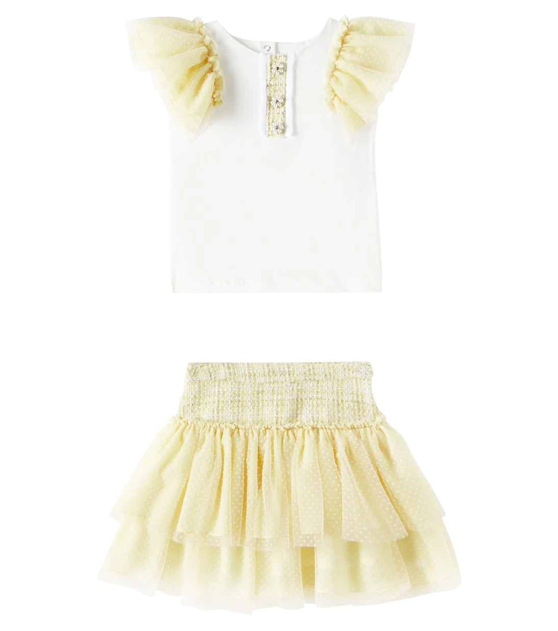 Patachou - Ruffled cotton-blend top and skirt set
