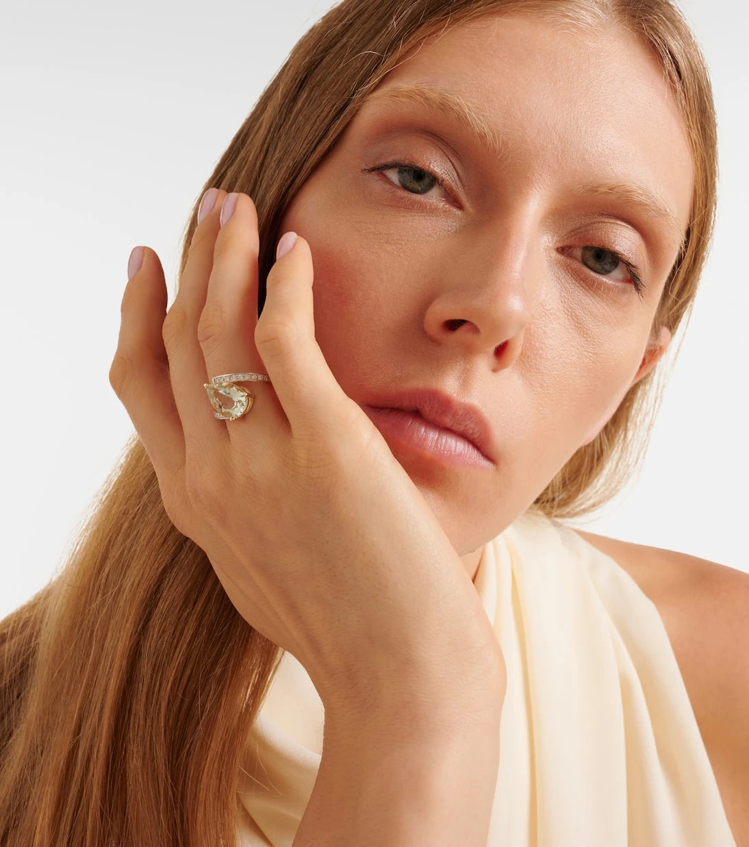 Mateo - Slanted 14kt gold ring with amethyst and diamonds