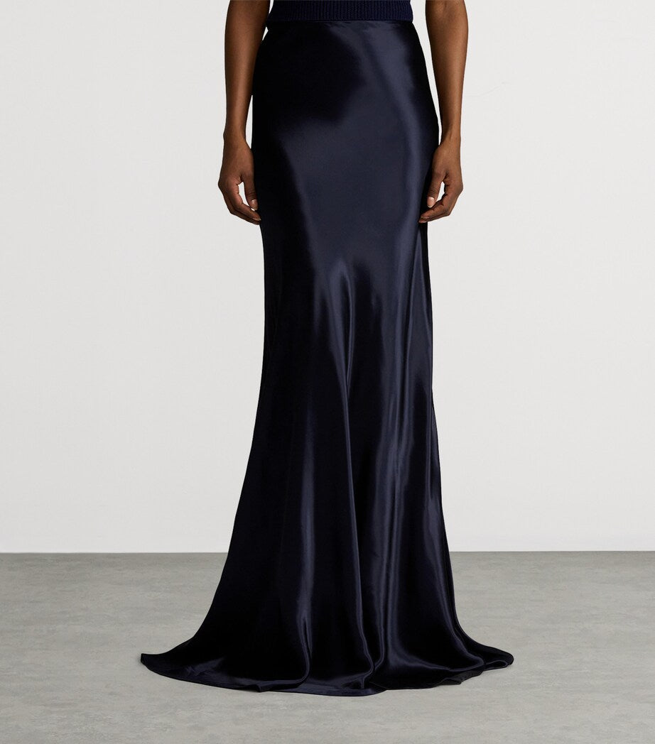 Ralph Lauren Collection Navy Satin Masina Maxi Skirt