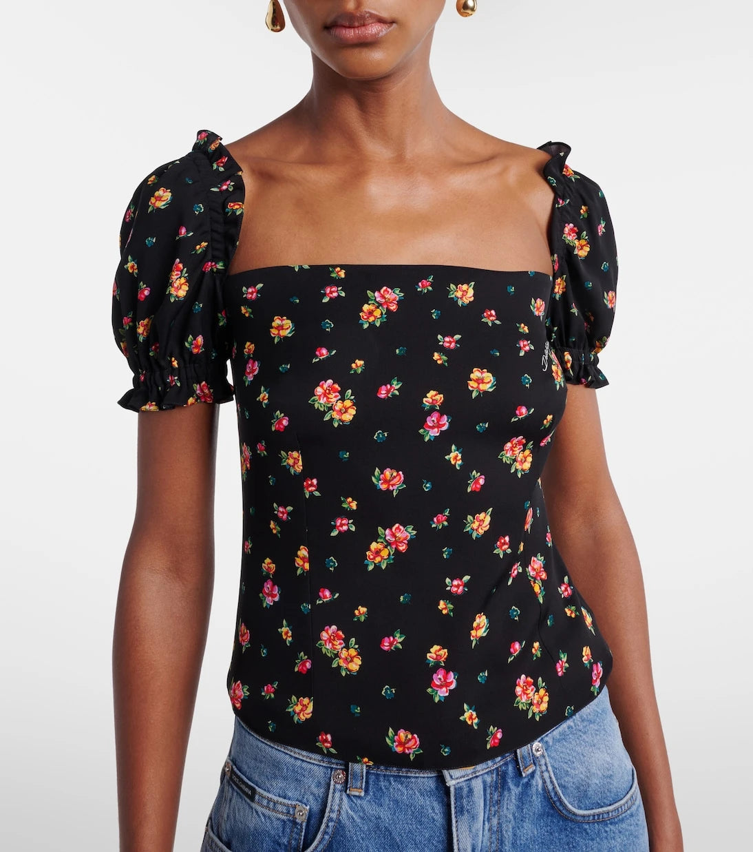 Dolce&Gabbana - Çiçekli ipek karışımlı charmeuse üst