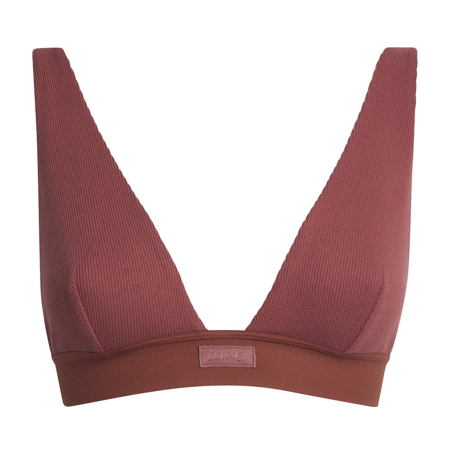 Stretch-Cotton Ribbed Plunge Bralette REDWOOD