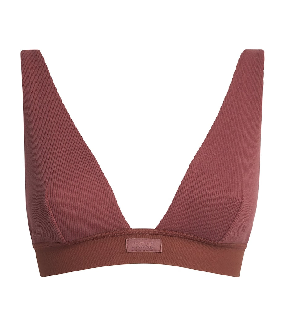 Stretch-Cotton Ribbed Plunge Bralette REDWOOD
