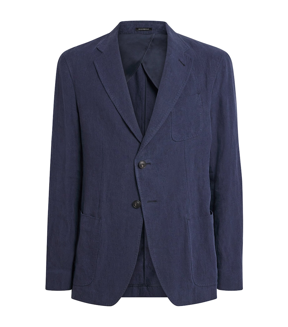 Emporio Armani Blue Linen Single-Breasted Blazer