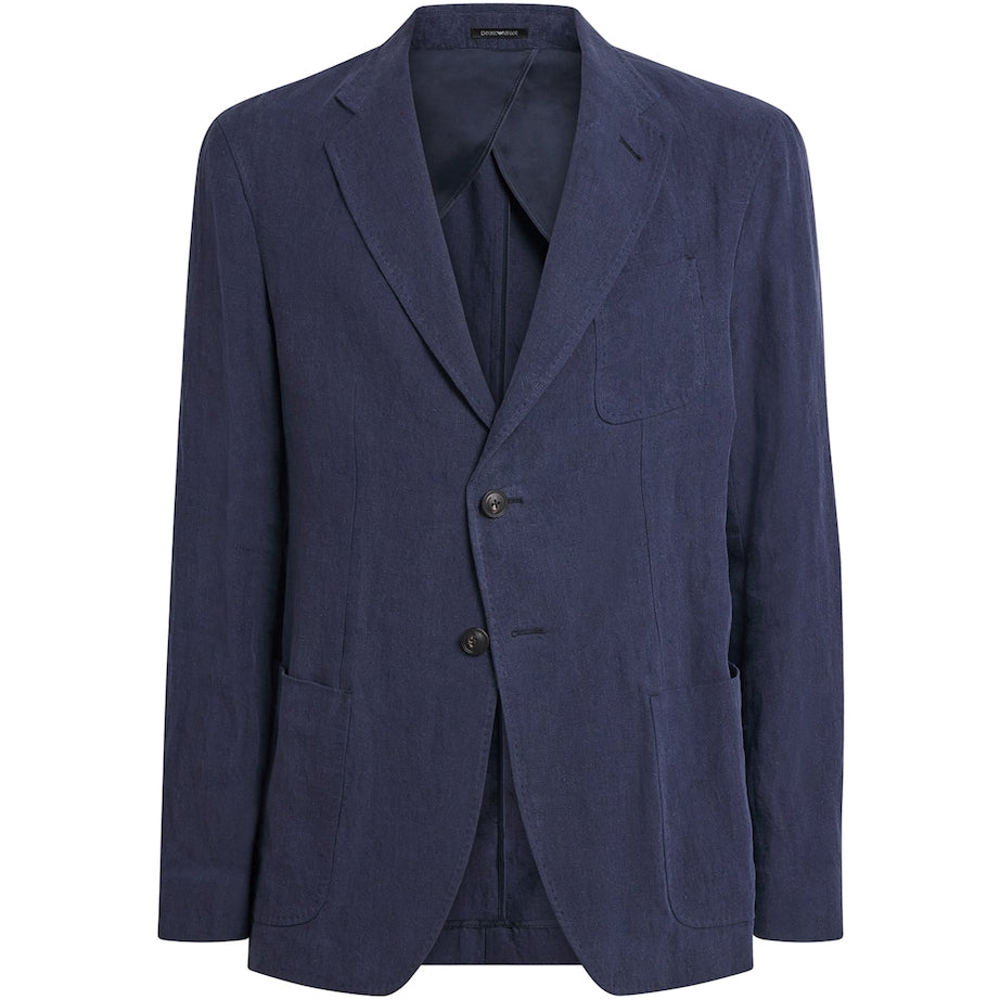 Emporio Armani Blue Linen Single-Breasted Blazer
