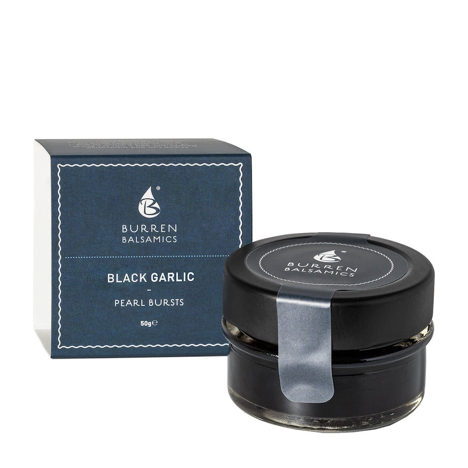 Burren Balsamic Black Garlic-Infused Balsamic Vinegar of Modena Pearl Bursts (50g)