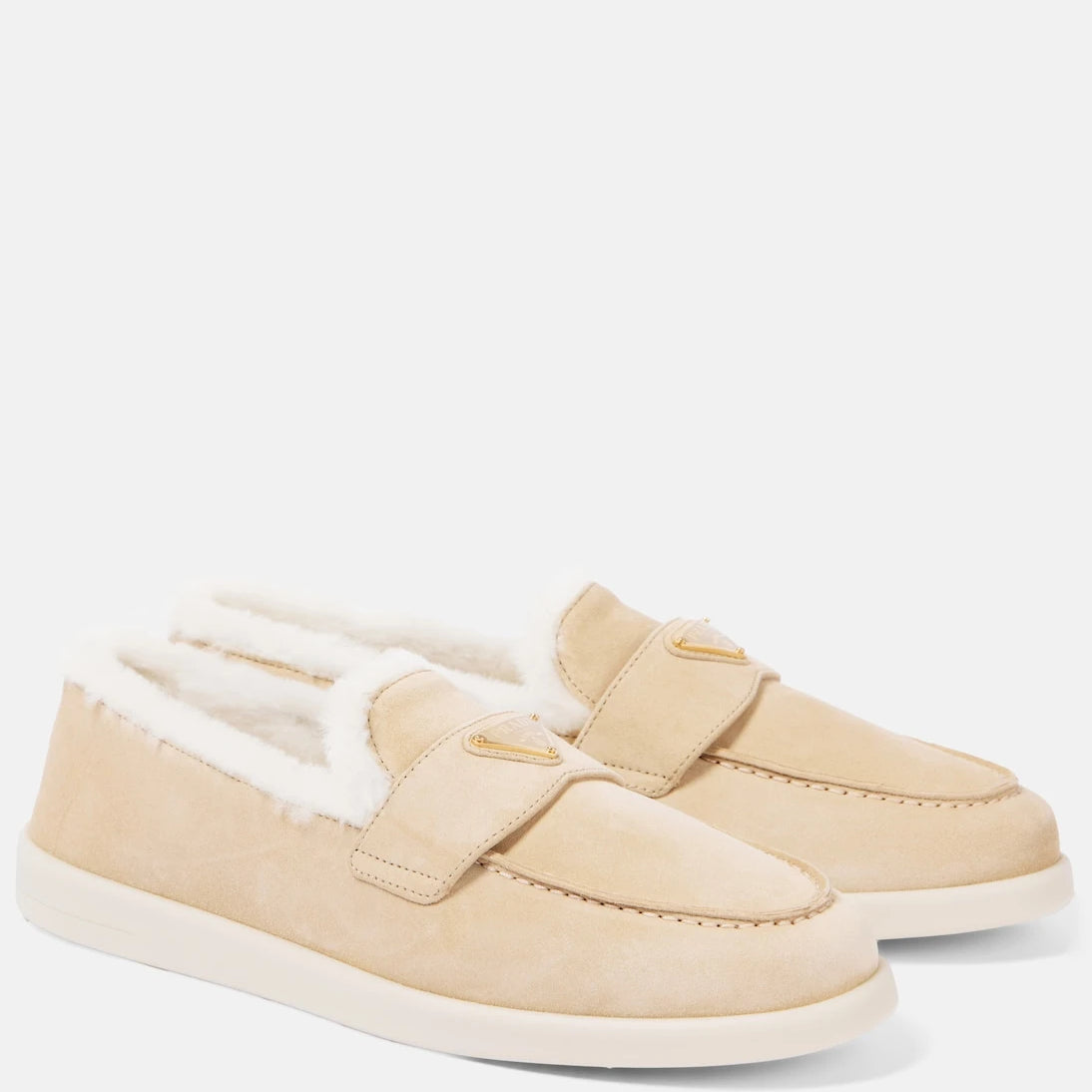 Prada - Shearling-lined suede loafers
