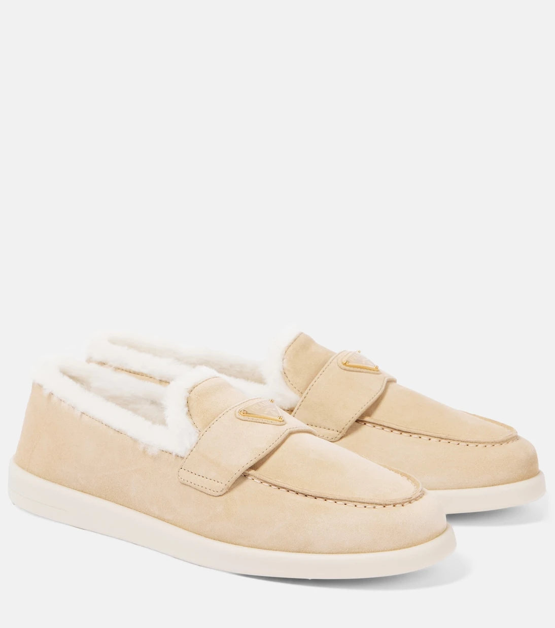 Prada - Shearling-lined suede loafers