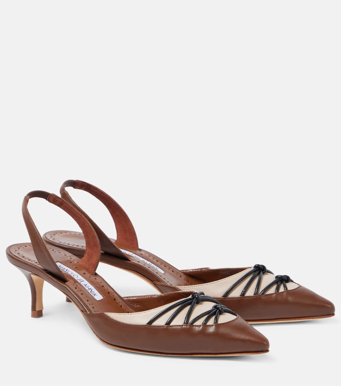 Manolo Blahnik - Maretsli 50 deri arkası açık topuklu ayakkabı