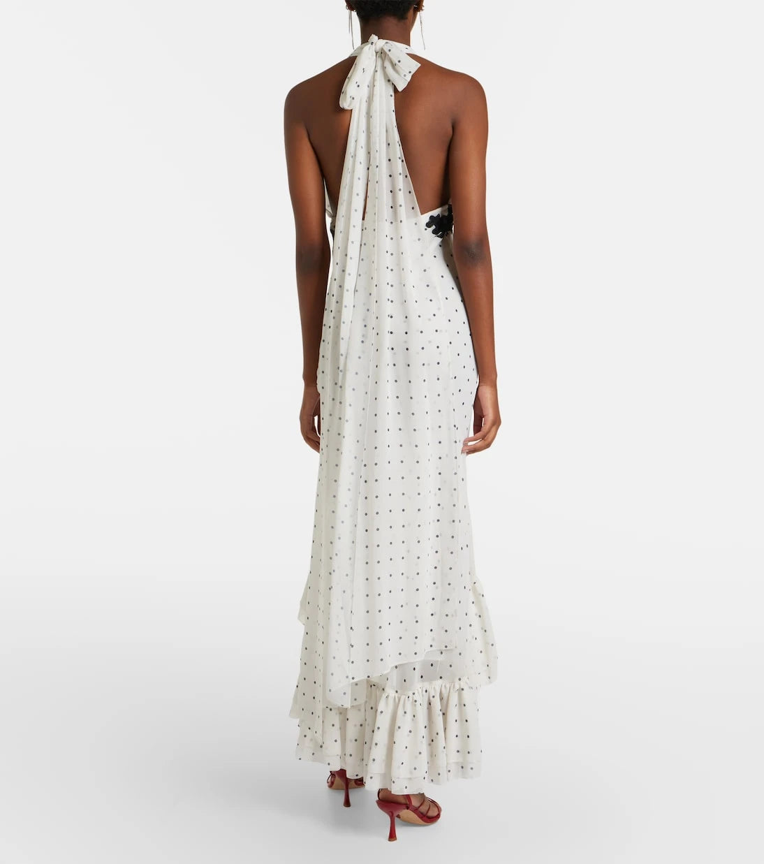Self-Portrait - Lace-trimmed polka-dot maxi dress