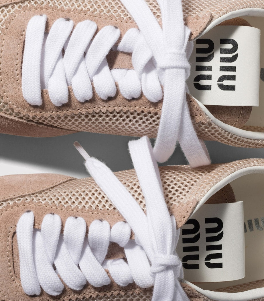 Nude Suede and Mesh Plume Sneakers