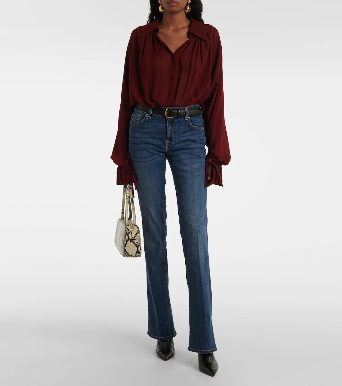 7 For All Mankind - جينز بقصّة بوت كات بخصر منخفض